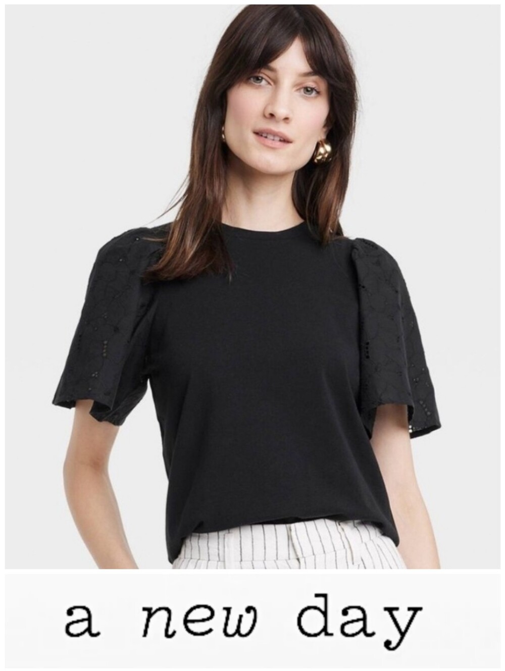 Black Eyelet Puff Sleeve Blouse